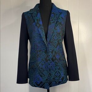 Elie Tahari Blazer Jacket Jacquard Cocktail Luxury Black Blue Green Paisley 8